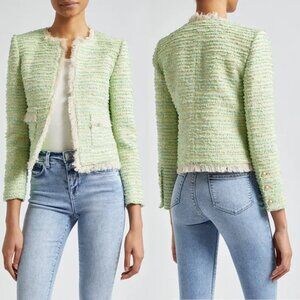 L'Agence Angelina Fray Tweed Light Green Jacket Blazer Size 12